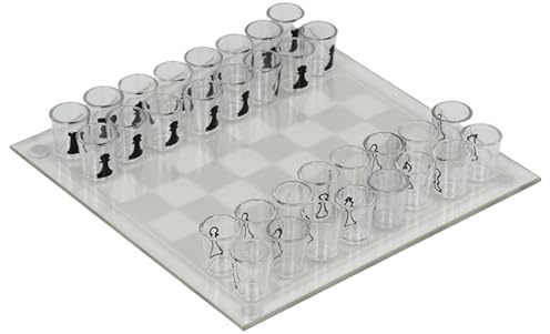 Clear Shot Glass Chess Set, 10x10 Inch Glass Chess Board with 32PCS Cups Pieces, Drinking Shot Set, Funny Sets for Adults, Kids, Toys