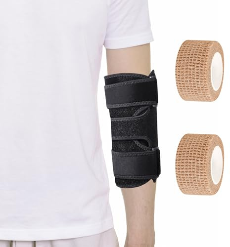 JASFLY Ellenbogenbandage, Bandage Ellenbogen mit Abnehmbaren Verstellbare Metall Schienen, Mit 2 Rollen Hautfarbe Bandage für Linken und Rechten Arm
