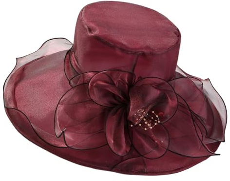 LJRPUPY Damen-Fascinator aus Organza, Kirche, Braut, Teeparty, Hochzeit, Sommer, Rüschen, Blume, breite Krempe, Strand-Sonnenhut