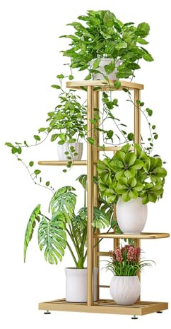 PortoAlegre Supporto per piante – Scaffale per fiori con 4 ripiani, per piante, per balcone, giardino, oro, 41 x 22 x 82 cm