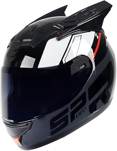 Kcolic Casque De Moto Modulable Noir/Rose avec Oreilles De Chat pour Femmes Et Filles, Homologué Dot/ECE, Casque Intégral À Double Visière Rabattable Et Intégré F,M(54-56 CM)