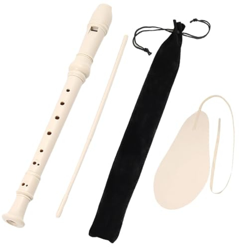 Flauto Dolce per Scuola, con Borsa Portaoggetti, Scovolino e Panno per la pulizia, colore bianco