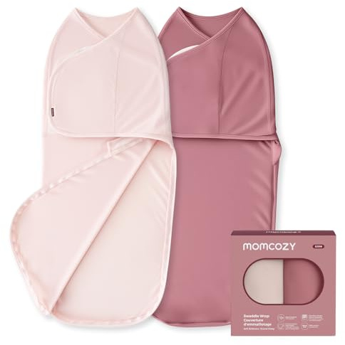 Momcozy Swaddle-Filt, Ljudlös Stängning, Passar Barn 0–3 Månader, Minskar Skrämselreflexen, oumbärlig För Nya Föräldrar, 2-Pack, Rosa
