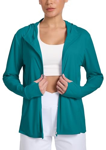 CHALLMOTI Women's Sun Protection Jacket Zip up Hoodie Lightweight Long Sleeve UV Cover Up Hiking Shirt UPF 50+ Dark Green M