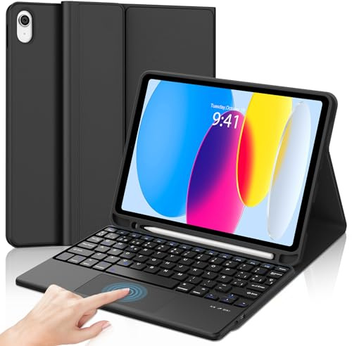 Zoo_huuie Funda Teclado para iPad 11 Generación A16 2025/10 Generación 2022 (11/10.9 Pulgadas), Bluetooth Magnéticamente Teclado para iPad 10 Generación, Negro- Trackpad