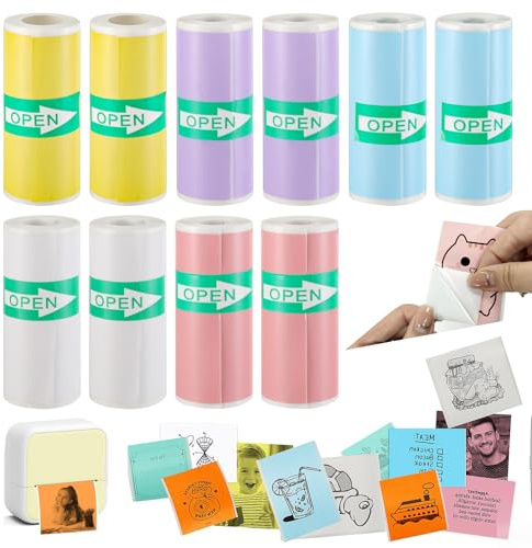 Lot de 10 rouleaux de papier thermique autocollant pour imprimante - 57 x 25 mm - 5 couleurs - Pour photos, notes, appareil photo instantané