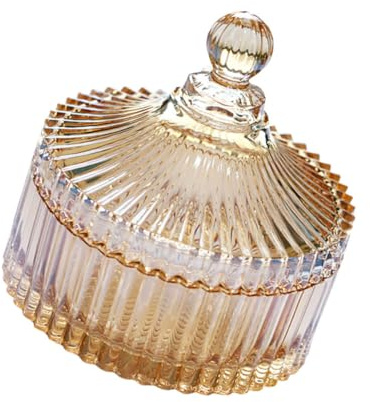 GALPADA Bocal à Bonbons en Cristal Ambre Petit Sucrier Décoratif Couvercle Conteneur de Stockage pour Collations et Coton-Tiges Présentoir de Bureau Élégant pour Décoration Intérieure
