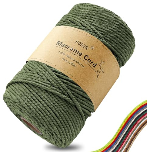 FOSER Premium makramégarn 4 mm x 200 m, naturligt makramérep för hantverk, väggdekoration (djupgrön)