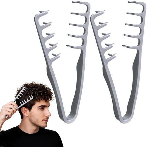2 Pièces Peigne Texturé à Dents Larges, Outil Volumisant les Racines pour Cheveux Bouclés et Frange, Accessoire de Coiffage Léger pour Femmes et Hommes (Gris)
