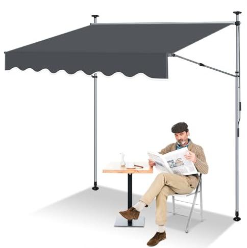 ISOISL Toldo de sujeción de 200 cm de ancho, toldo para balcón, sin agujeros, altura regulable 214 – 305 cm, protección solar extensible hasta 150 cm, de poliéster de 180 g/m², UV50+, antracita