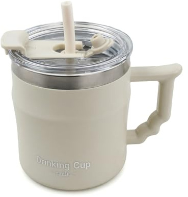 Duronge Taza Térmica Café para Llevar 400ml, Vaso Térmico de Acero Inoxidable 304 con Doble Boquilla (Pajita y Directa), Termo Café Pequeño Antigoteo, Mantiene Frío y Calor 6H, Beige