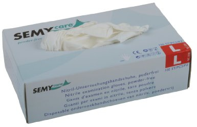 Semy Care Nitril-Untersuchungshandschuhe, puderfrei, Größe L, weiß AQL 1.5, 10er Pack (10 x 100 Stück)