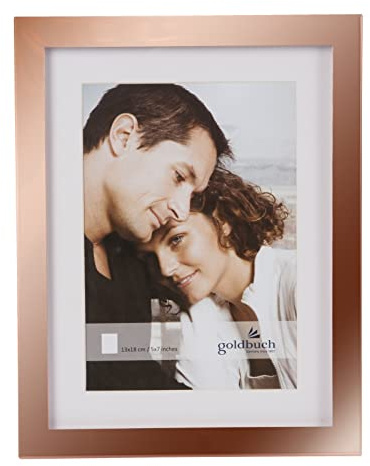 goldbuch 96 0233 - Bilderrahmen Modern Art aus Metall mit Aufsteller, Portraitrahmen mit Passepartout, für 1 Bild/Foto im 13x18 cm Format, Metallbilderrahmen ca. 18,5 x 23,5 x 1,5 cm, Frame Kupfer