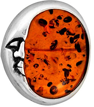 Sterling Silver Baltic Amber Man in The Moon Brooch Pin for Women Antiqued Finish Approx. 13/16 inch Wide