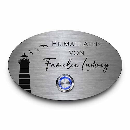 CHRISCK design Türklingel aus rostfreiem V2A Edelstahl - Klingel Modell Ludwig 13x8 cm | Witterungsbeständige Gravur von Wunschtext und Motiv - mit optionalem Zubehör