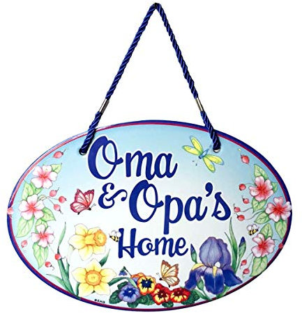 E.H.G. Oma & Opa's Home with Artwork of Spring Flowers Welcome 28 x 20 cm Keramik-Türschild