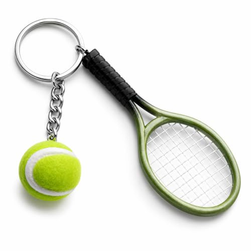 TOYMYTOY Tennis Schläger Keychain, grüner Sport Schlüsselring der Neuheit, Mini Tennisball Anhänger Geschenke, Farblich Sortiert | Sport Schlüsselring Geschenk für Tennis Fans, Spieler, Trainer, Kinder, Damen und Herren, für Schlüssel und Taschen