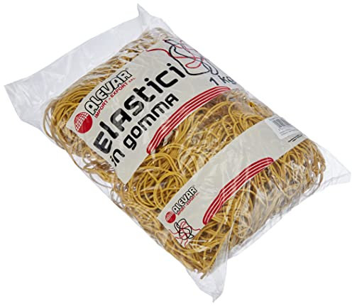 Alevar Elastici in Gomma da Ufficio, Diametro 60 mm, Spessore 1,5 mm, Colore Giallo, Confezione in Busta da 1 kg