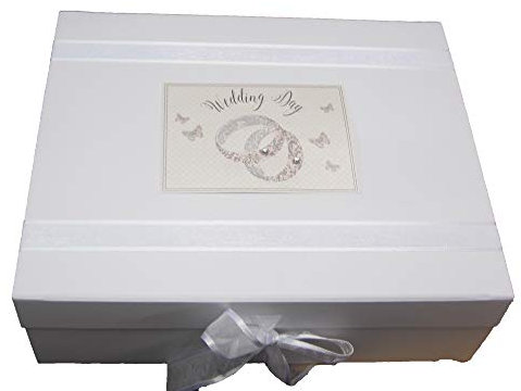 White Cotton Cards Patterned Wedding Rings, Wedding Day Large Keepsake Box (PWR2X)