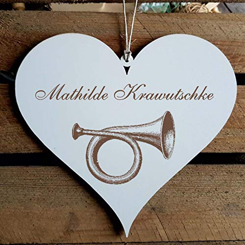 Schild Herz « Posthorn » mit persönlicher Wunschgravur - Deko Dekoration Türschild Name - Instrument Horn