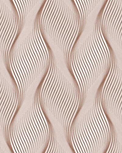 Papier peint à rayures EDEM 85030BR33 papier peint vinyle légèrement texturé avec des lignes ondulées et des accents métalliques brun brun-beige blanc argent 5,33 m2