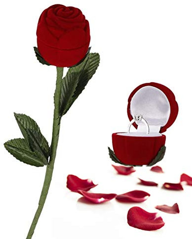 Boîte à bijoux en forme de rose romantique,Ecrin cadeau pour alliance mariage fiançailles,Rouge,Lot de 1