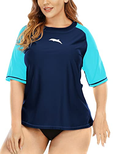 Halcurt UV Shirt Damen Übergröße UPF 50+ Kurzarm Rash Guard 1X-4X | Sonnenschutz Schwimmshirt, Atmungsaktiv, Schnell Trocknend, Nur Schwimmoberteil, Raglan Ärmel, Lockere Passform