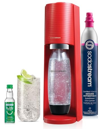 SodaStream Terra Sparkling Water Maker (Red) with CO2, Dishwasher Safe Bottle and Bubly Drop