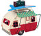 ORIGEN Mini-Wohnwagen, Rot, Surfbrett & Koffer, L 24 cm, Metall & Stoff, Vintage, Retro-Stil, Sammler