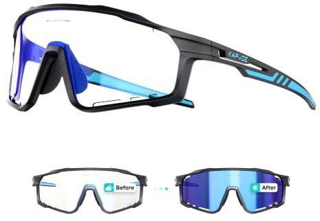 KAPVOE Selbsttönende Fahrradbrille Herren Damen K76 | Klar zu photochromatisch , UV400, Belüftung, 3-stufiges Nasenpad