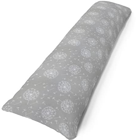 Amilian Seitenschläferkissen inkl. Füllung und 100% Baumwolle Bezug: 150cm x 40cm, Lagerungskissen Erwachsene Pusteblume Grau