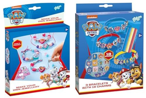 Totum Paw Patrol Schmuck-Set - Bastelset für Charm-Armbänder Mit 3 Farbigen Bändern, Motivperlen & 18 Coolen Charms