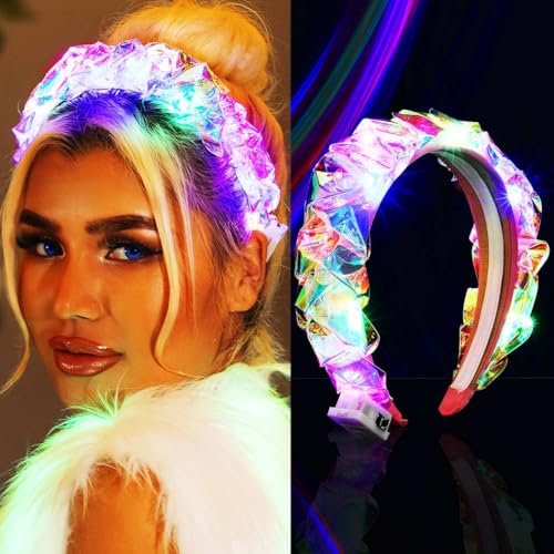 Zoestar Leuchtendes Stirnband, LED-Leucht-Haarband, geflochtener Haarreifen, Festival-Kostüm, Nachtclub, Party, Haarschmuck für Frauen und Mädchen (B)