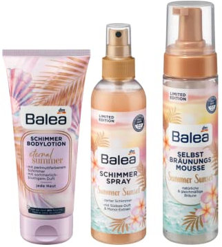 Balea 3er-Set Hautpflege: Schimmerlotion Golden Light goldener Glow, blumig-fruchtig mit Sheabutter, 2 x 200 ml + Bodylotion Bloomy Dreams spendet intensive Feuchtigkeit, blumiger Duft, 200 ml (600ml)