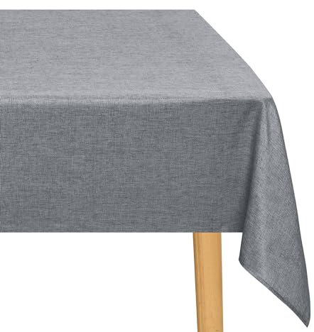 JIUZHEN Grau Tischdecke Abwaschbar Tischdecken Leinenoptik für Esszimmer, Garten, Outdoor,Hochzeiten Wasserabweisend Tischtuch Eckig 135X220 cm