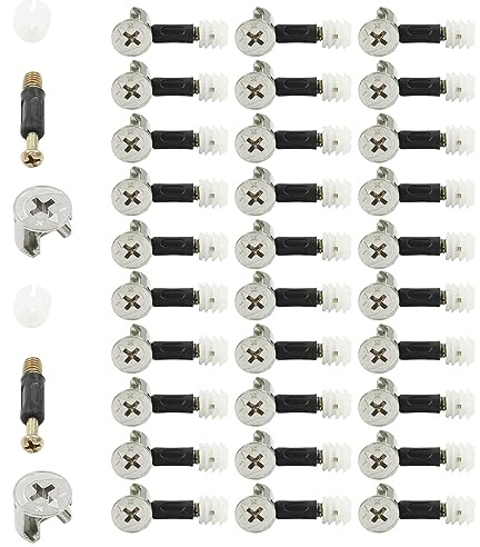 Litoexpe 30 Sets 3-in-1 Furniture Connecting Kit, Furniture Connecting Fittings with Dowel, Nuts and Cam Screws, 6x32mm