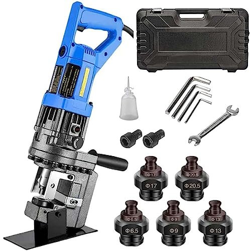 DPDZSW Punzonadora Hidráulica, Punzonadora Hidráulica Eléctrica, Juego De Punzones Sacabocados, Punzonadora De Metal, 5 Matrices, para Acero, Hierro, Aluminio, Cobre,1300W