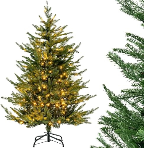 COSTWAY Árbol de Navidad 136 cm con Luces Incorporadas, 180 Luces Blancas Cálidas, 8 Modos, 386 Ramas de PVC y PE
