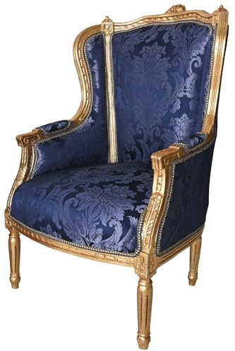 Barocksessel Ohrensessel Gold Holzschnitzereien gepolstert Sessel Blau 72cm cat550a53 Palazzo Exklusiv