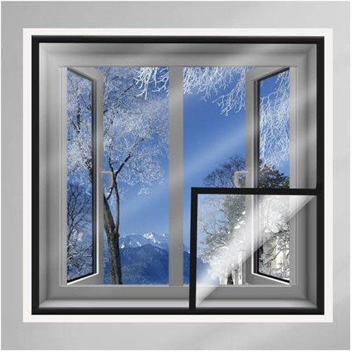 Wetterfeste Thermo Cover Fenster-isolierfolie, Isolierende Schrumpffolie Für Fenster, Verdickte Transparente Fensterisolierfolie, Kälteschutz Fensterfolie, Wiederverwendbar,WxH-95x140cm/37*55in