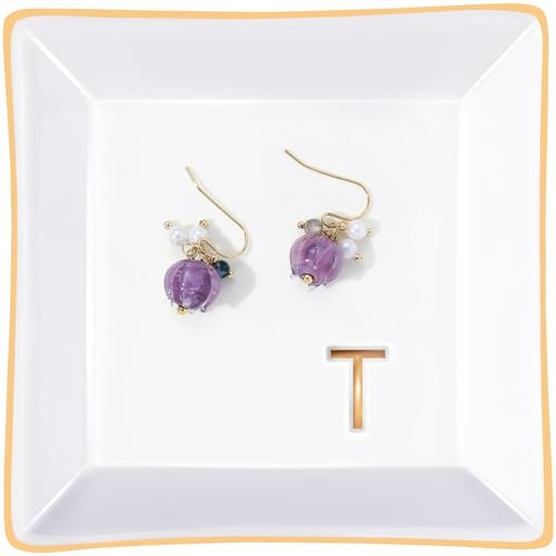 Titanape Keramik-Schale, dekoratives Schmucktablett für Ringe, Ohrringe, Halsketten, Armbänder, Uhren, Schlüssel, Geburtstag, Muttertag, Weihnachtsgeschenk für Frauen, Weiß (T)