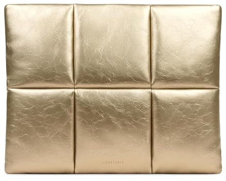Comfyable Puffy Laptop-Hülle 13/14 Zoll, Puffer MacBook Tasche mit Innenfach, weiche Sleeve kompatibel mit MacBook Air M5 2026 A3449 und MacBook Pro M5/M4 Pro/Max, PU-Leder wasserfest, Gold
