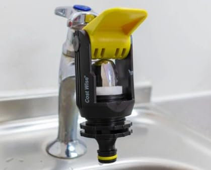 Yellow Universal Kitchen Tap Adaptor with Quick Click-Lock Connector – Fits Most Indoor Taps, Easy Hose Attachment, Leak-Free, Durable Plastic, Compatible with Hozelock & Gardena Systems