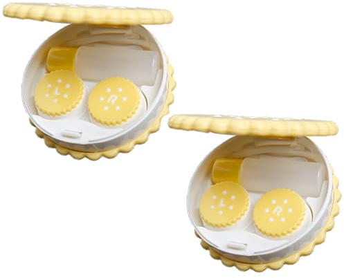 MYSUNBAR Lot de 2 boîtes à lentilles de contact portables mignonnes pour lentilles de contact, biscuits, lentilles de contact avec récipient miroir, ensemble d'accessoires pour lentilles de contact,