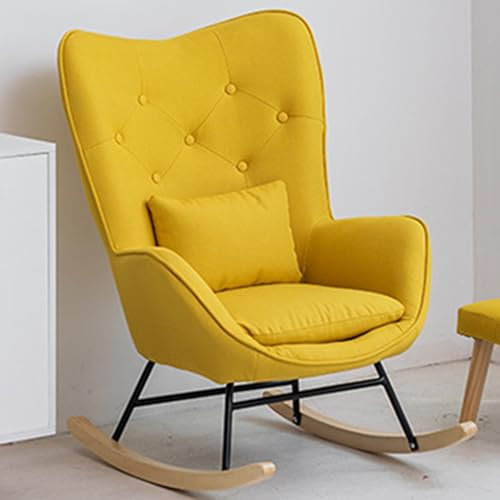 Silla Mecedora De Tela con Estructura De Metal Y Base De Madera, Sillón Tapizado para Salón, Retro, Ocio, para Salón, Dormitorio, Habitación Infantil, Mecedora para Lactancia,Amarillo