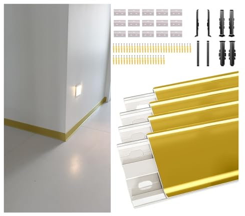 fussleisten 4er-Set Wandsockelleisten, Höhe 1,5/2,4/3,2 Zoll, Länge 49 Zoll, Aluminium-Sockelleiste mit Wandsockelverschluss, wasserdichte Bodensockelleiste für Innenwanddekoration(Gold 4pcs,H 4cm/1.5