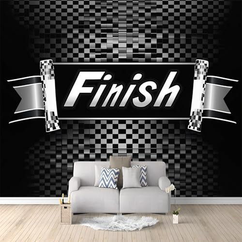 Papier peint panoramique 300 x 210 cm Revêtement mural décoration salon Design Drapeaux De Course Modernes pour chambre salon cuisine Papier Peint Intissé Décoration Murale, Noir