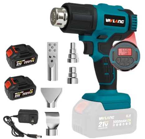 Cordless Heat Gun - Digital Precision Temp Control, Twin 3000mAh Batteries,550°F for Shrinking, Thawing, Glue & Paint Removal - Professional Battery-Powered Hot Air Gun Kit