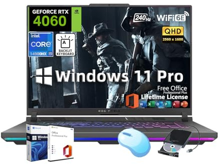 ASUS ROG Strix G16 Gaming Laptop • GeForce RTX 4060 8GB GDDR6• 16 QHD 240Hz Display • Intel i9-14900HX • Backlit KB • w/Office & External DVD Drive • Win 11 Pro • Wi-Fi 6E • 64GB RAM • 1TB SSD