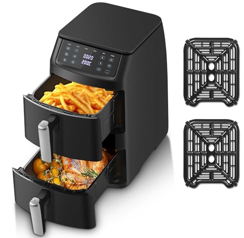 TopStrong Double Stack Air Fryer, 11L Friteuse Verticale sans Huile à 2 Tiroirs, 2500W, 40–220°C, 6 Fonctions de Cuisson & 8 Programmes Préconfigurés pour une Cuisson Rapide et Saine, Design Compact